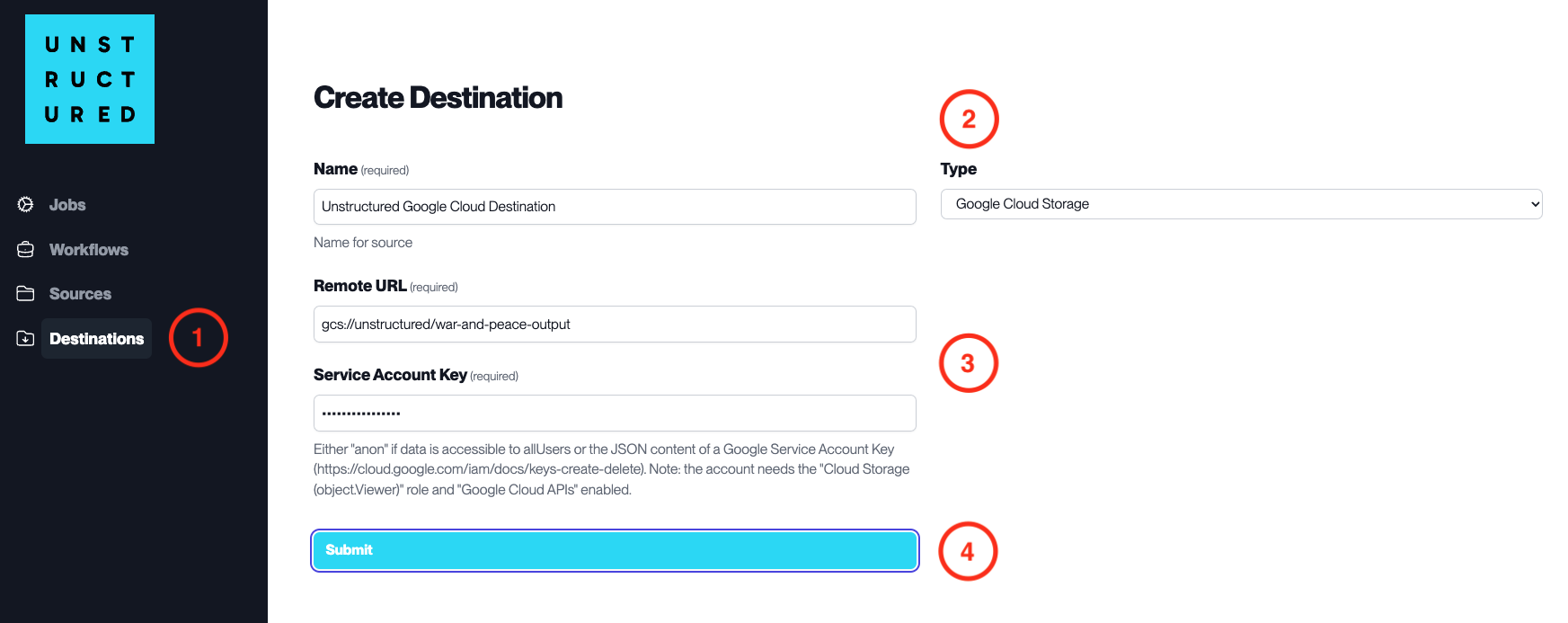 Destination Connector Google Cloud Storage