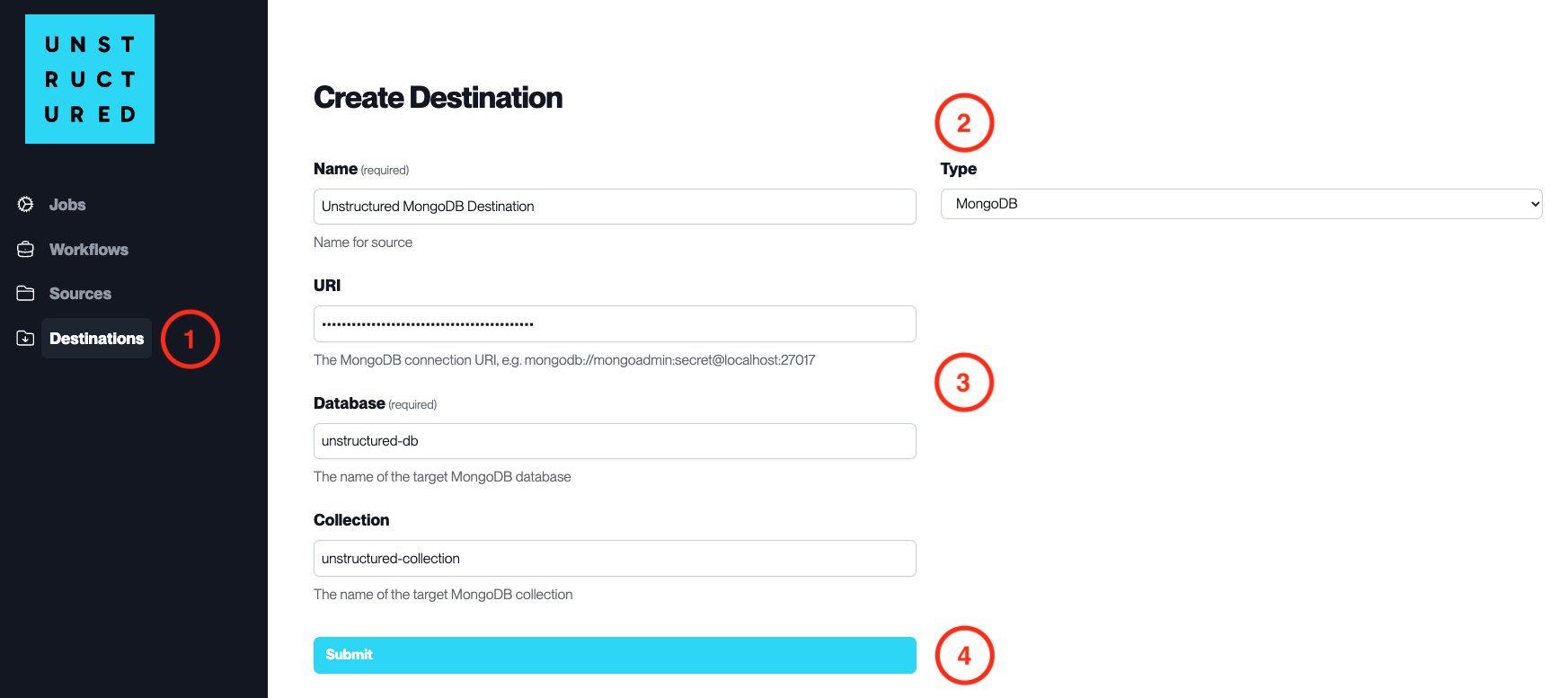 Destination Connector MongoDB